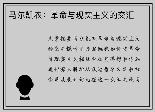 马尔凯农：革命与现实主义的交汇