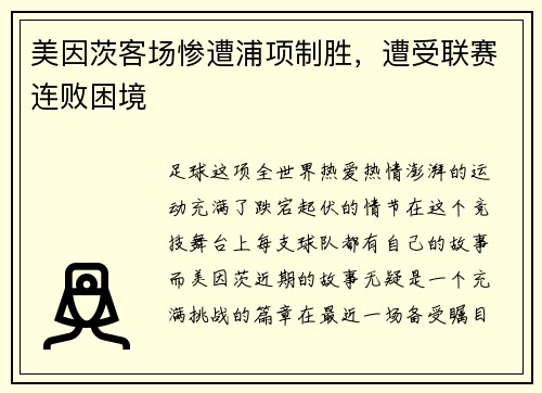 美因茨客场惨遭浦项制胜，遭受联赛连败困境